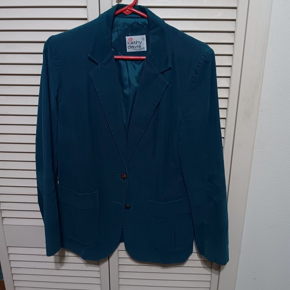 Women's Kathy Davis Blue Corduroy Button Jacket Size 10 DRY CLEAN